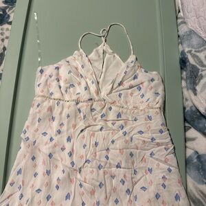 Light Cream Spaghetti Strap Dress with Pink & Blue Diamond Print